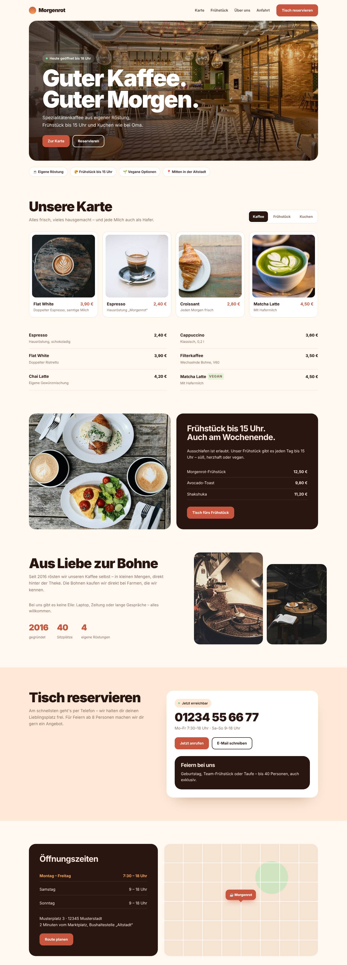 Konzept-Website für ein Café
