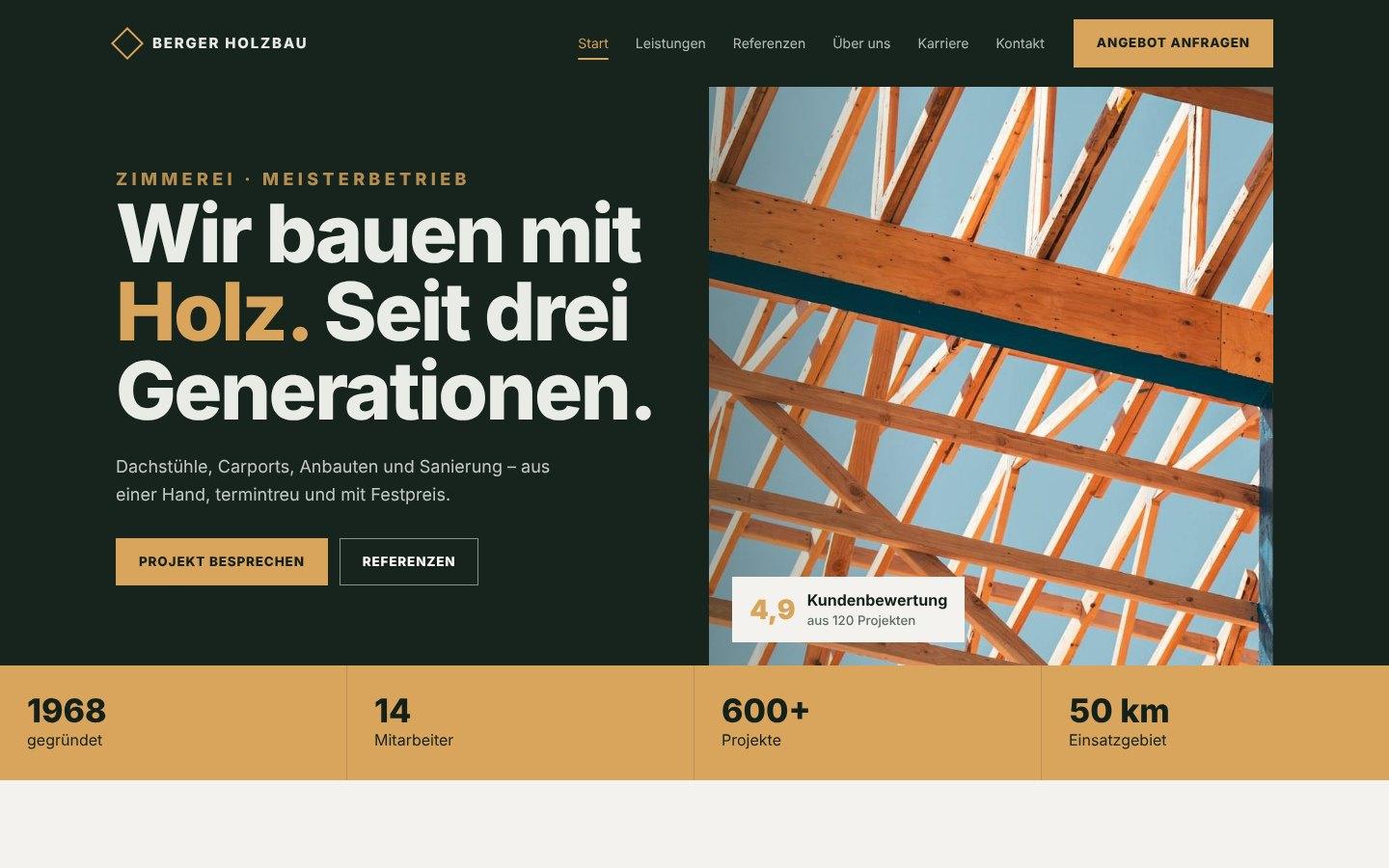 Moderne Website eines Handwerksbetriebs